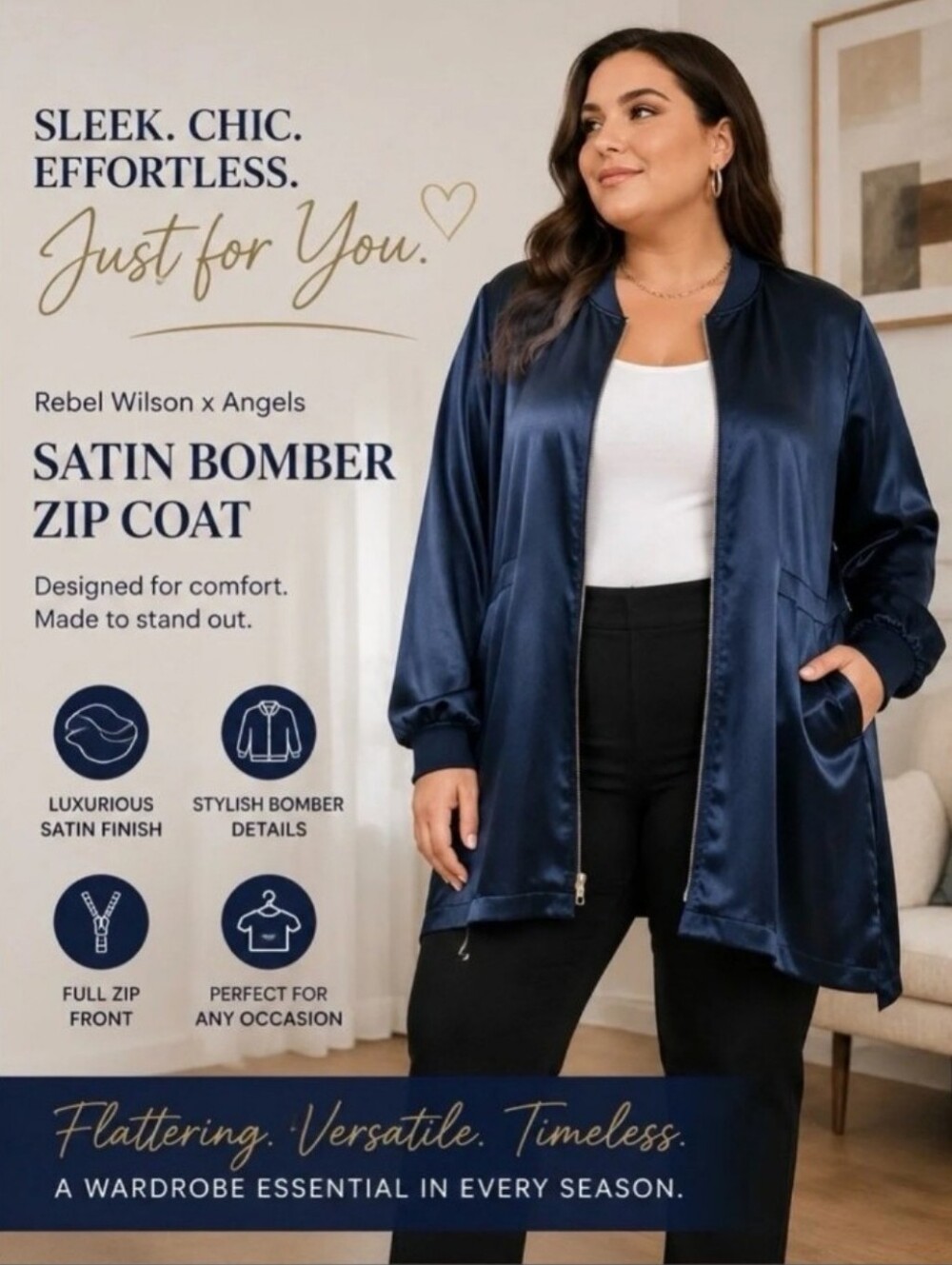 Rebel Wilson × Angels Satin Bomber Zip Coat